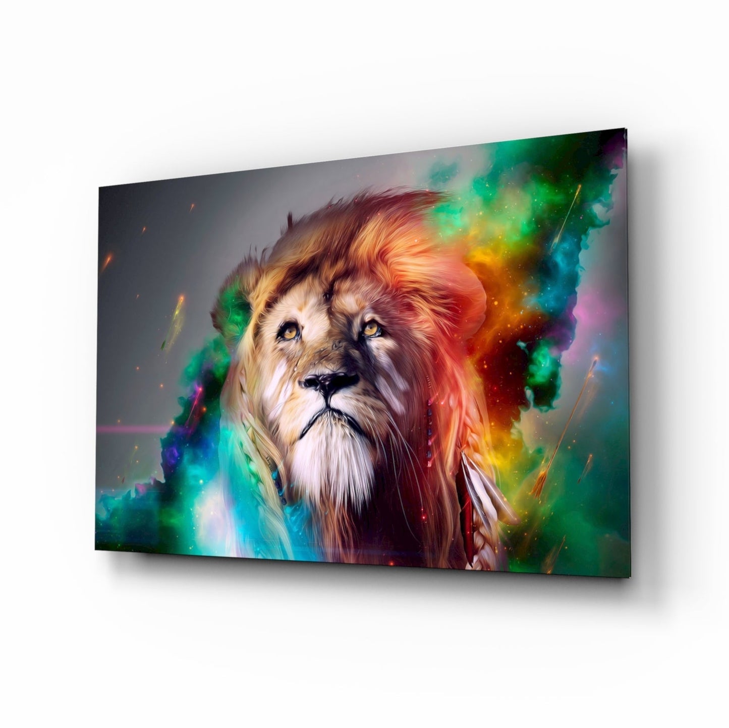 Vibrant Rainbow Lion Glass Wall Art