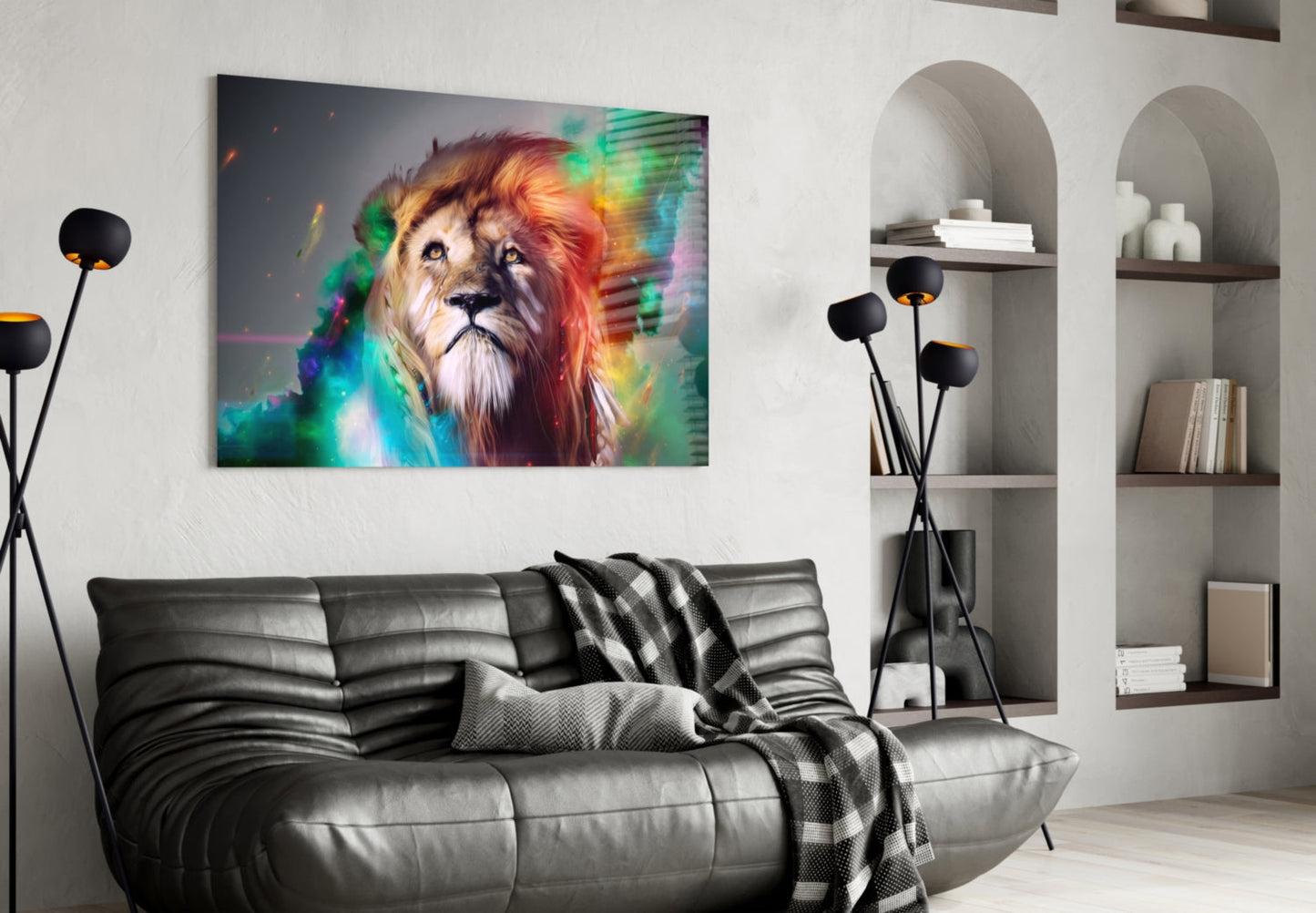 Vibrant Rainbow Lion Glass Wall Art