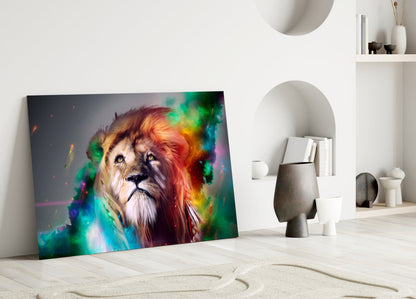 Vibrant Rainbow Lion Glass Wall Art