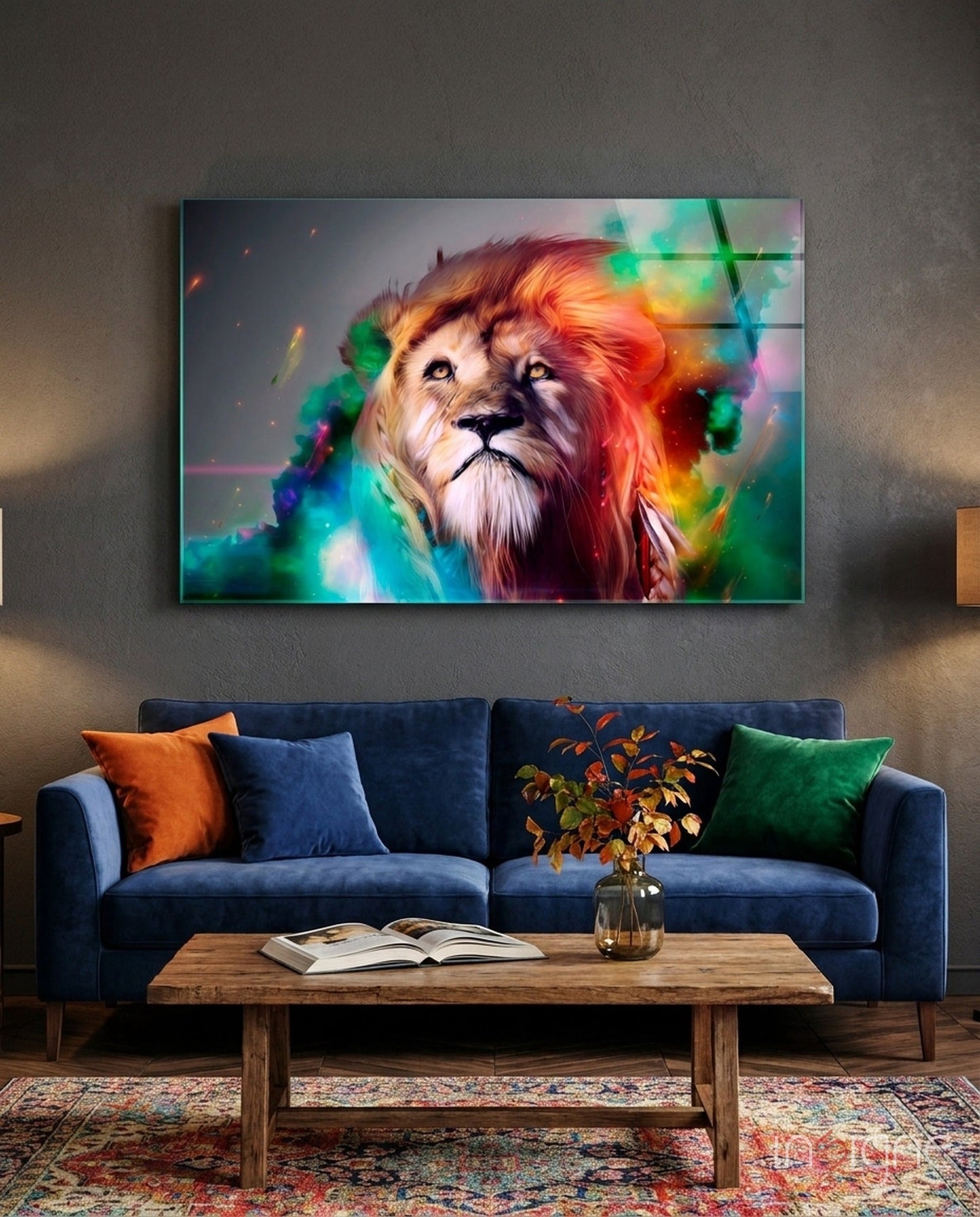 Vibrant Rainbow Lion Glass Wall Art