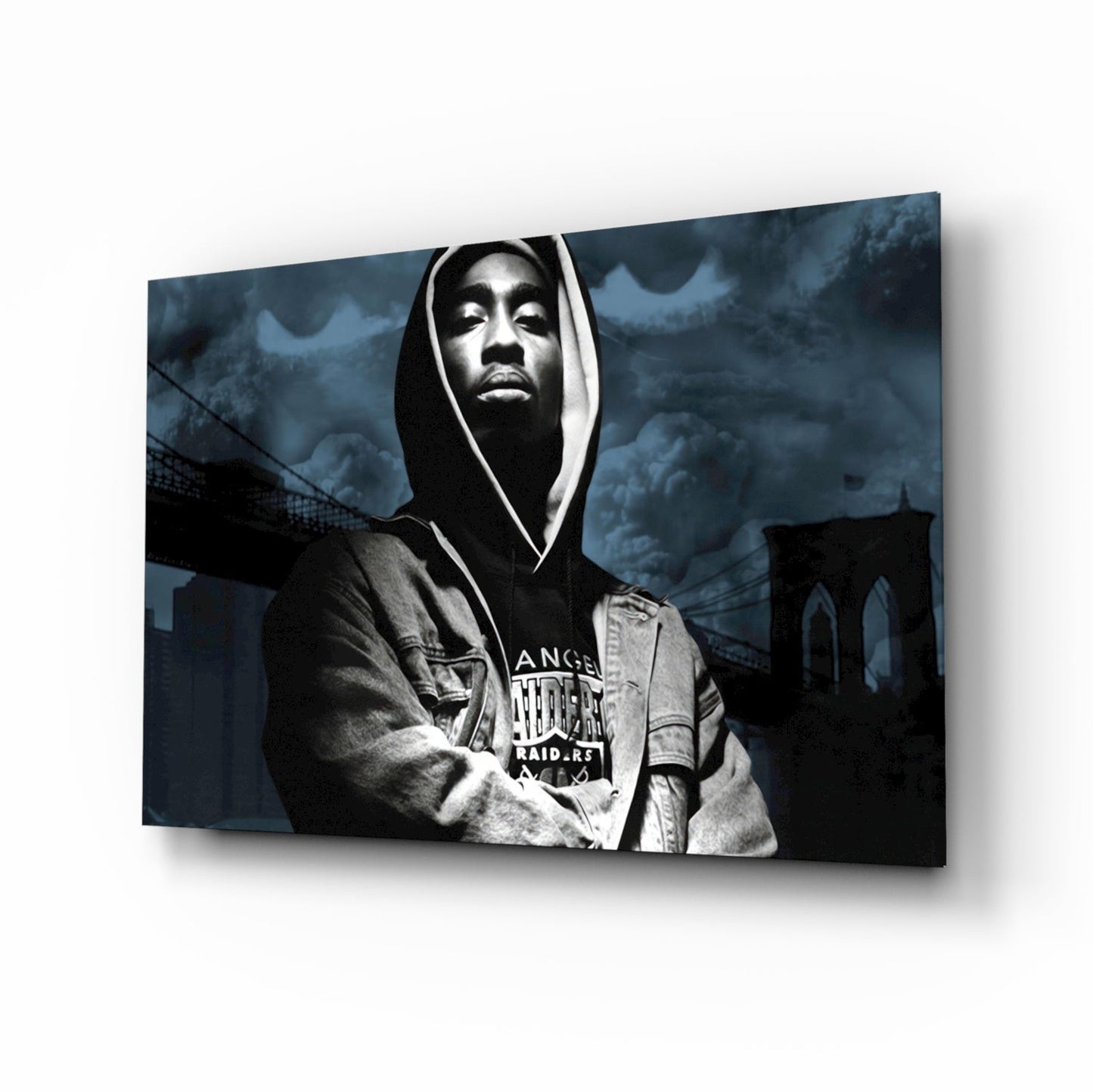 Hooded Rapper By Bridge Blue Tone Glass Wall Art