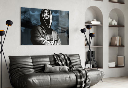 Hooded Rapper By Bridge Blue Tone Glass Wall Art