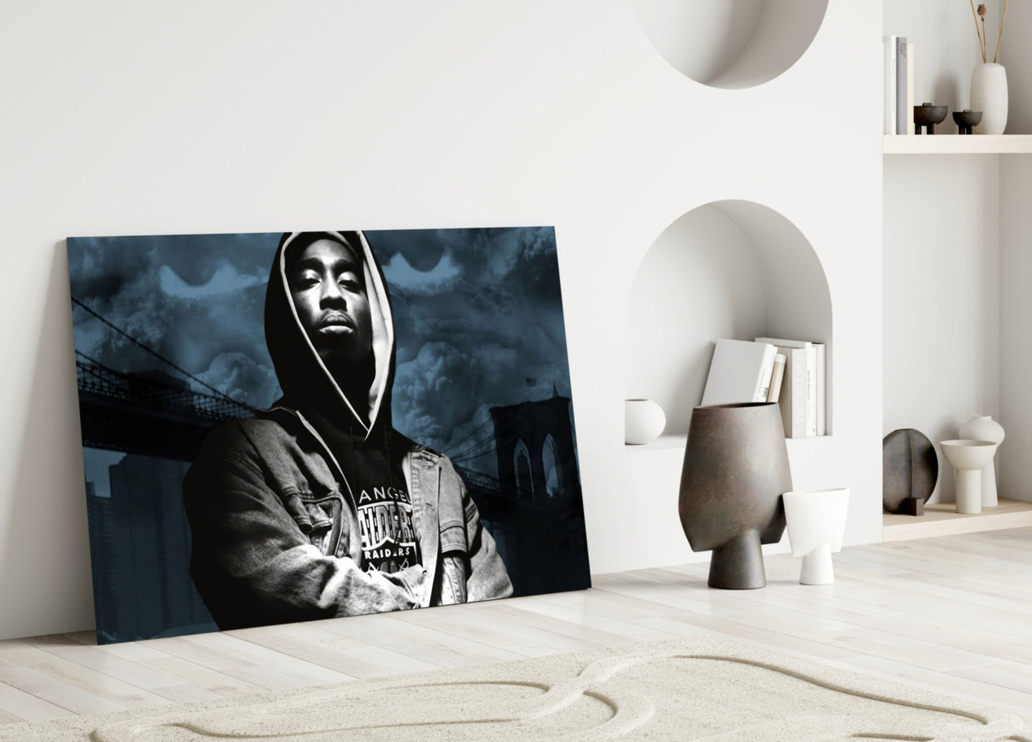 Hooded Rapper By Bridge Blue Tone Glass Wall Art