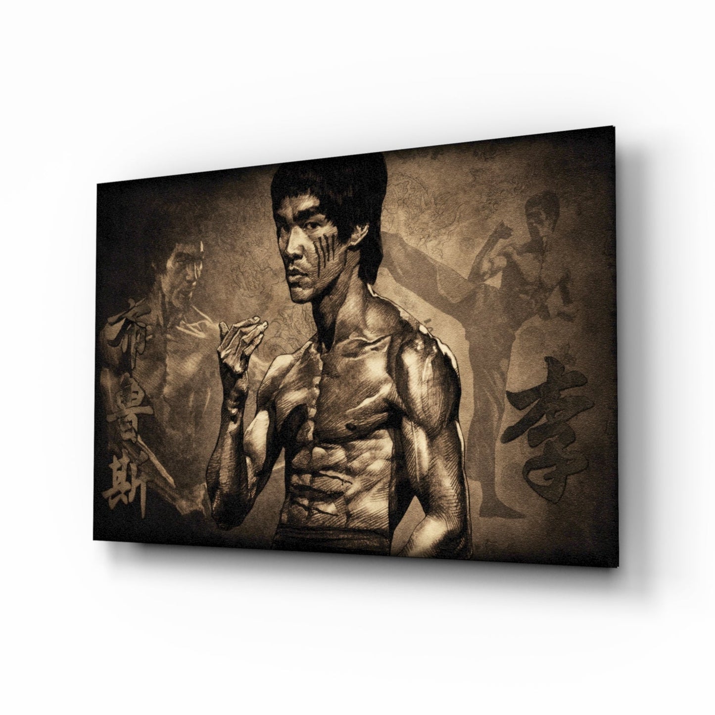 Sepia Kanji Martial Arts Master Glass Wall Art