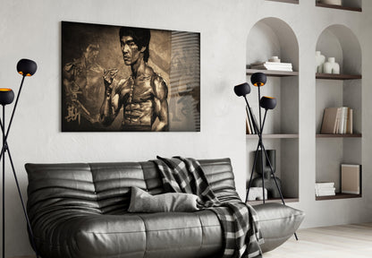 Sepia Kanji Martial Arts Master Glass Wall Art