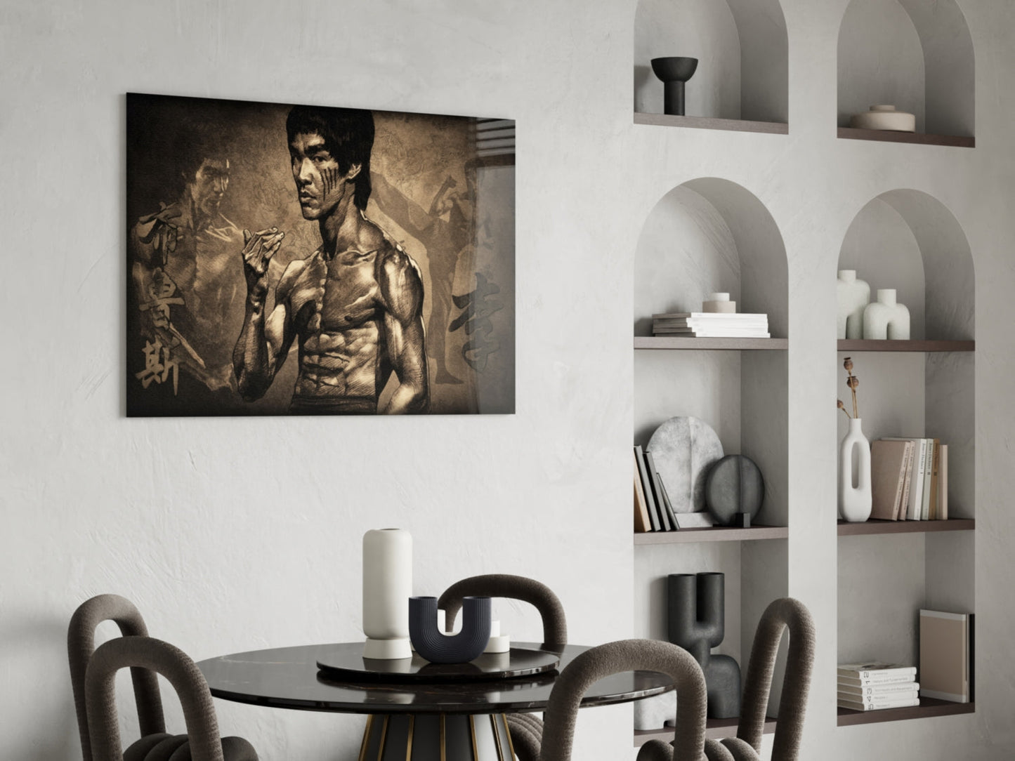 Sepia Kanji Martial Arts Master Glass Wall Art