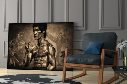 Sepia Kanji Martial Arts Master Glass Wall Art