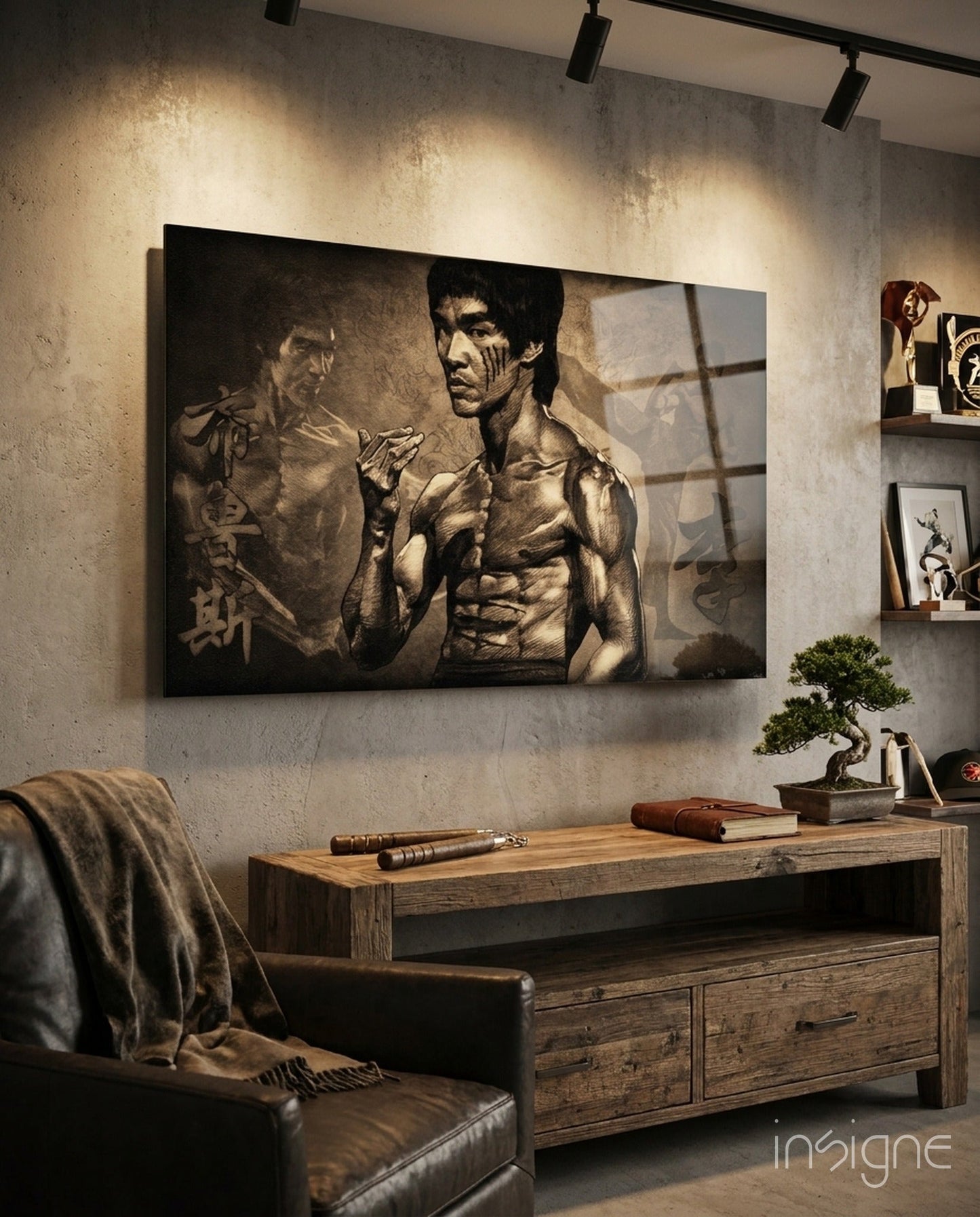 Sepia Kanji Martial Arts Master Glass Wall Art