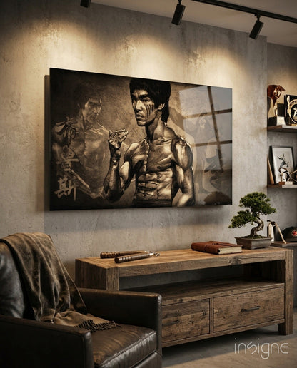 Sepia Kanji Martial Arts Master Glass Wall Art