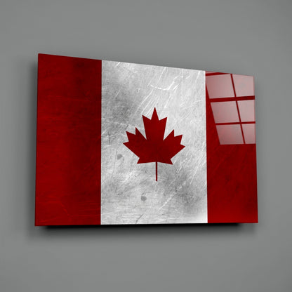 Scratched Metal Canada Maple Leaf Flag Glass Wall Art