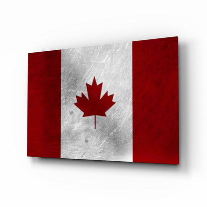 Scratched Metal Canada Maple Leaf Flag Glass Wall Art