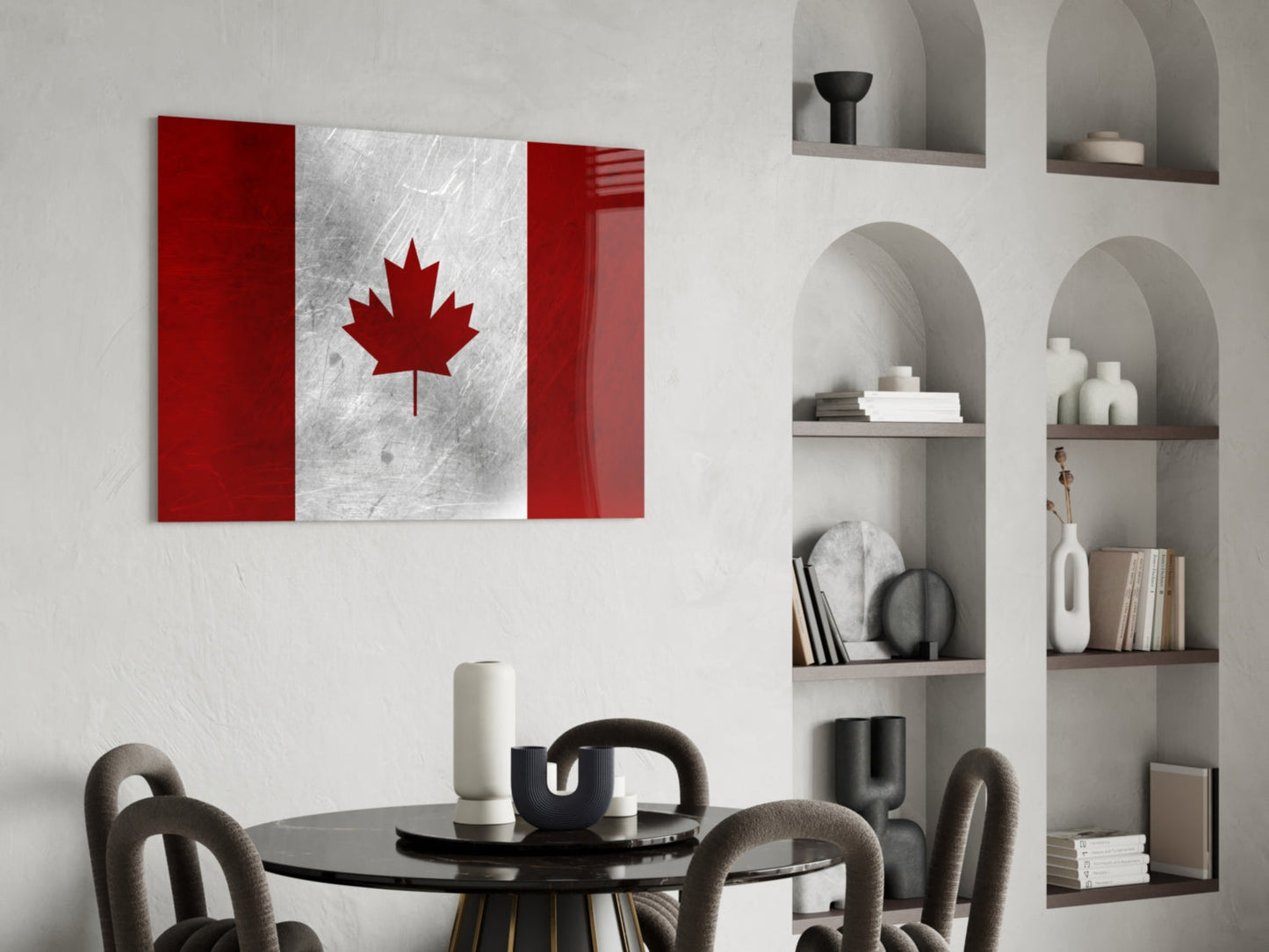 Scratched Metal Canada Maple Leaf Flag Glass Wall Art