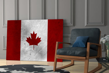Scratched Metal Canada Maple Leaf Flag Glass Wall Art