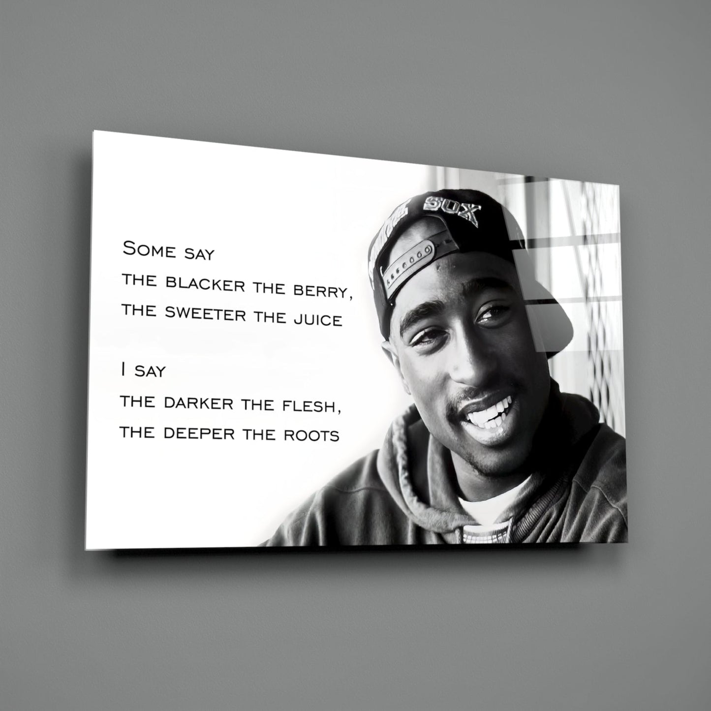 Smiling Rapper In Cap With Quote Glass Wall Art