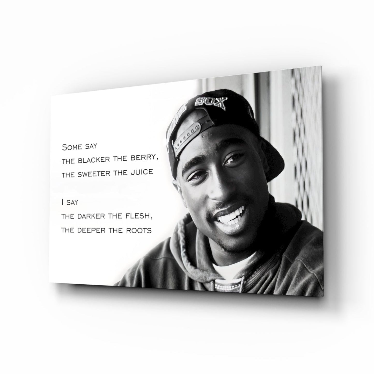 Smiling Rapper In Cap With Quote Glass Wall Art