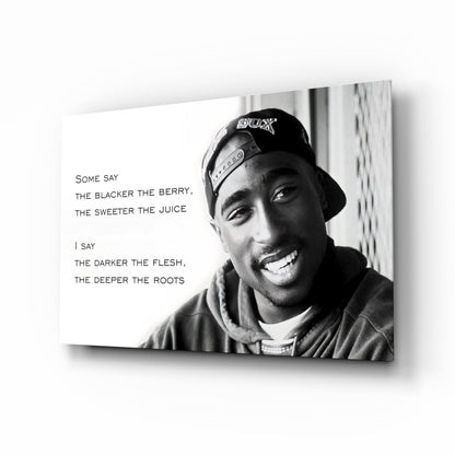 Smiling Rapper In Cap With Quote Glass Wall Art