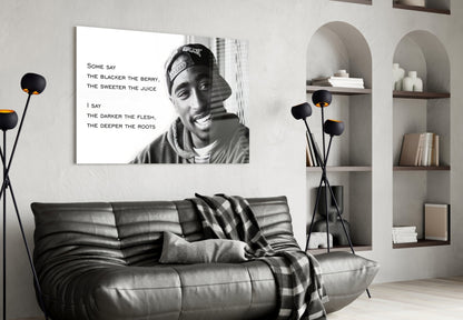 Smiling Rapper In Cap With Quote Glass Wall Art