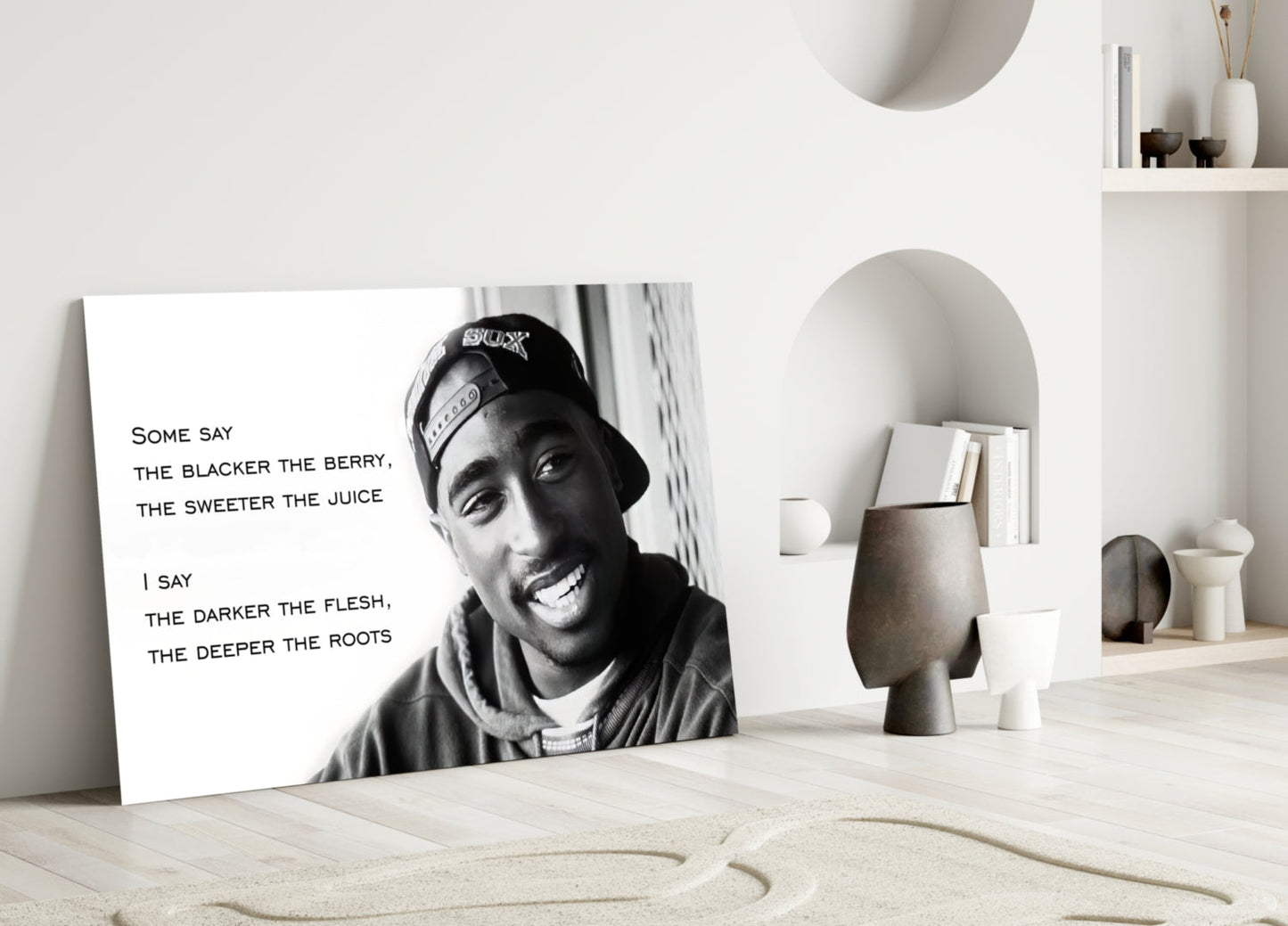 Smiling Rapper In Cap With Quote Glass Wall Art