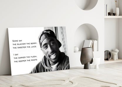 Smiling Rapper In Cap With Quote Glass Wall Art