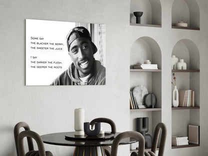 Smiling Rapper In Cap With Quote Glass Wall Art