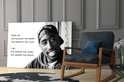 Smiling Rapper In Cap With Quote Glass Wall Art