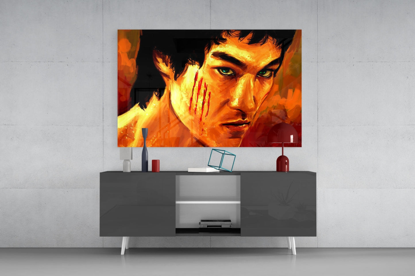Fiery Orange Claw Scratch Fighter Glass Wall Art