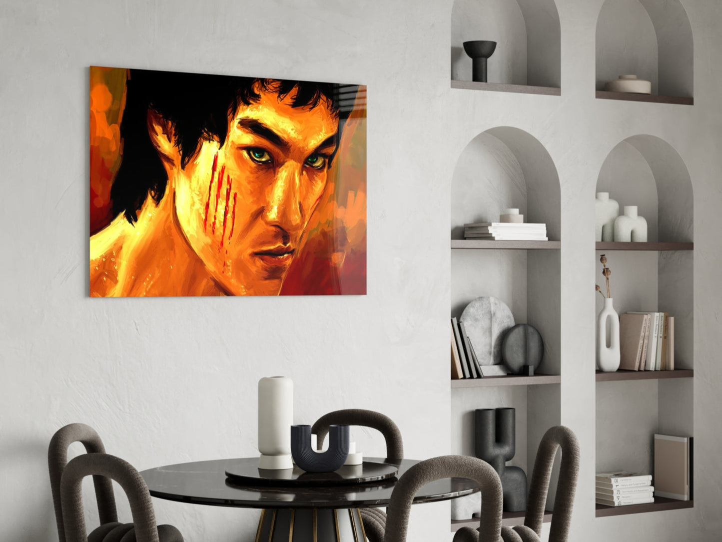 Fiery Orange Claw Scratch Fighter Glass Wall Art