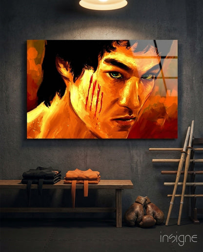 Fiery Orange Claw Scratch Fighter Glass Wall Art