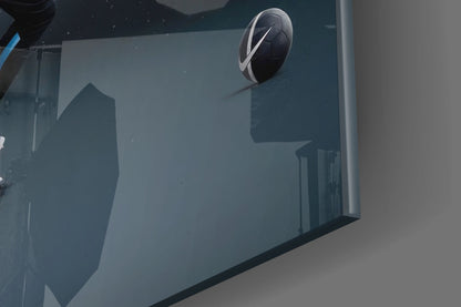 Shattering Blue Footballer Glass Wall Art
