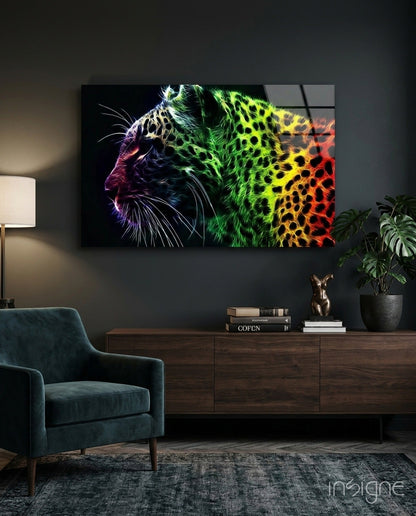 Neon Rainbow Leopard Glass Wall Art