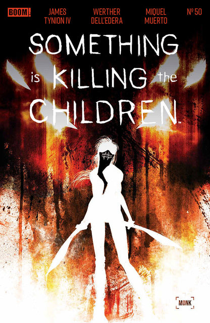 Front cover of a comic showing a white silhouetted figure holding two blades against red and orange splatter.