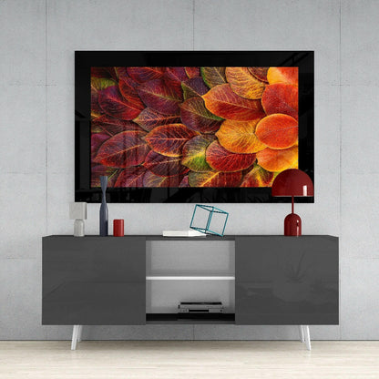 Layered Crimson Round Leaves Glass Wall Art