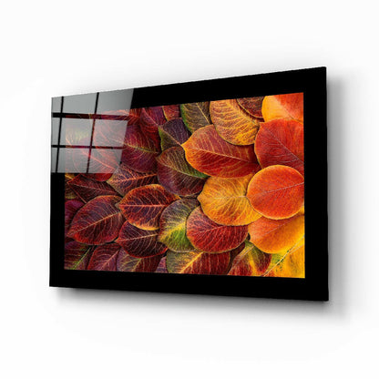 Layered Crimson Round Leaves Glass Wall Art