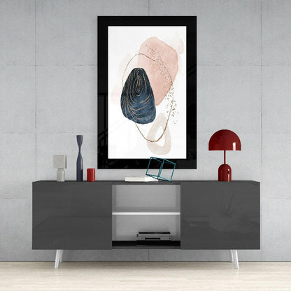 Navy Pebble And Blush Cloud Glass Wall Art