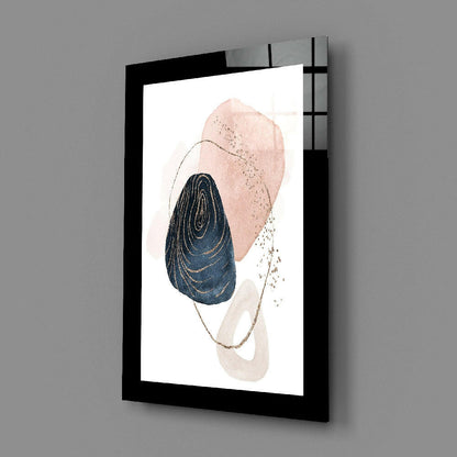 Navy Pebble And Blush Cloud Glass Wall Art