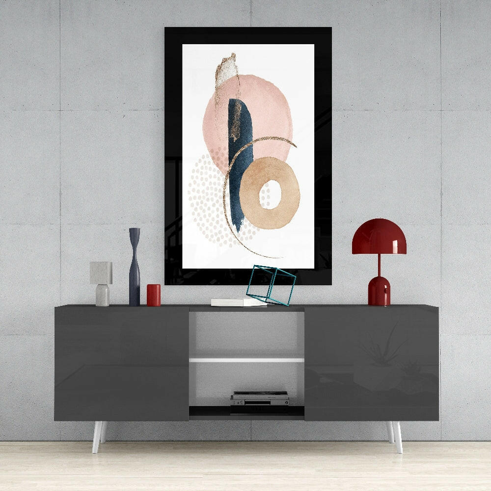 Pink Circle And Tan Ring Glass Wall Art