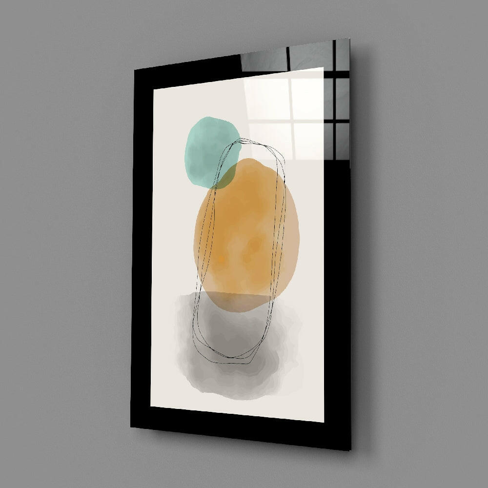 Boho Teal Ochre Shapes Glass Wall Art