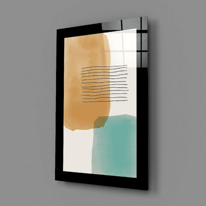 Ochre Teal Wash With Stripes Glass Wall Art