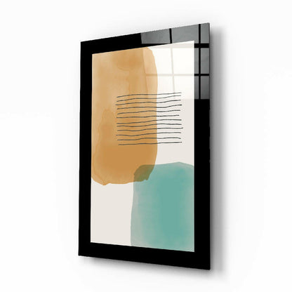 Ochre Teal Wash With Stripes Glass Wall Art