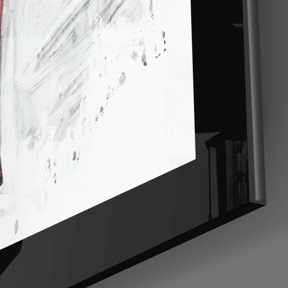 Close-up angled view of frosted glass wall art with footprint impressions displayed on white wall surface.