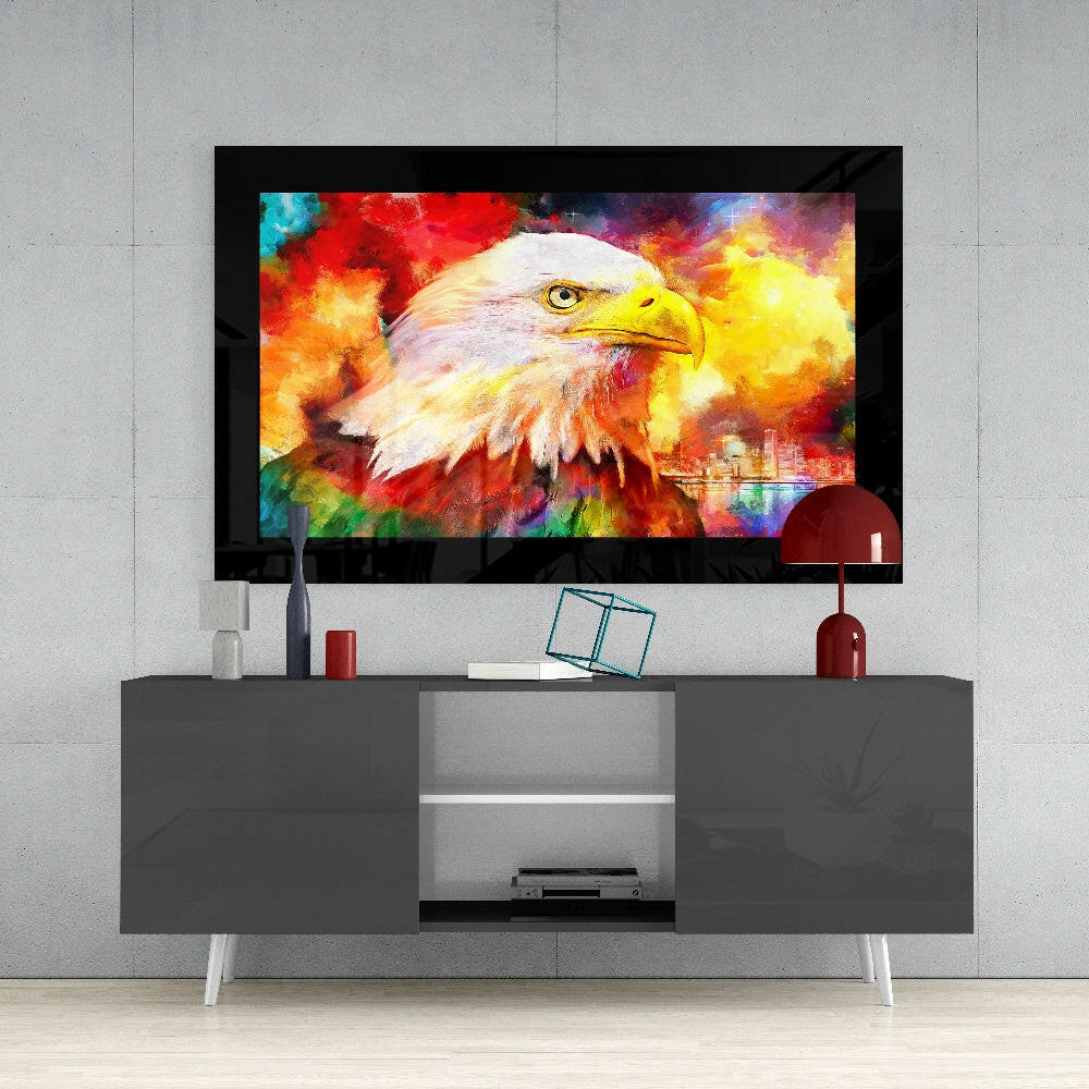 Colorful Painted Bald Eagle Glass Wall Art