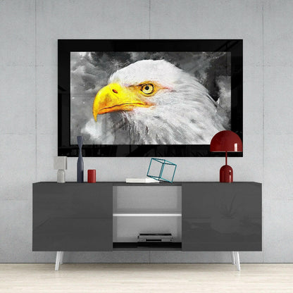 Gray Painted White Eagle Glass Wall Art