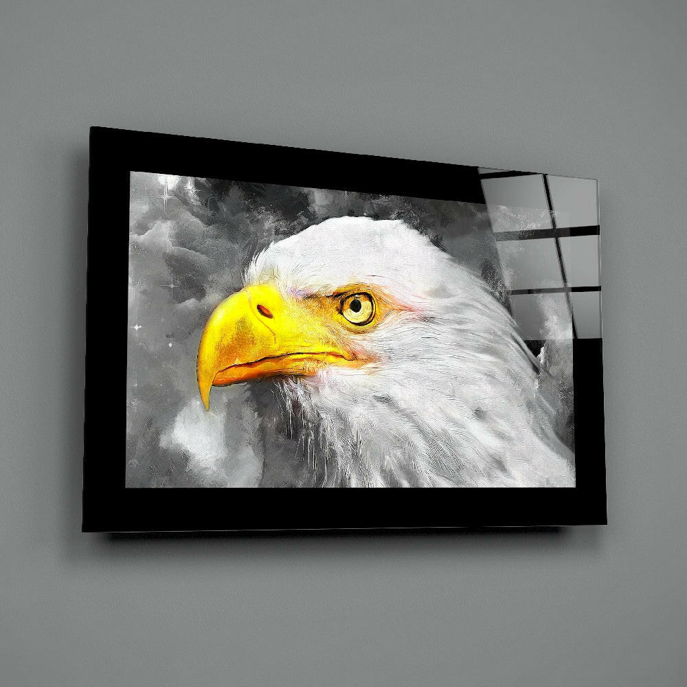 Gray Painted White Eagle Glass Wall Art
