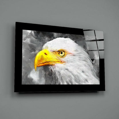 Gray Painted White Eagle Glass Wall Art