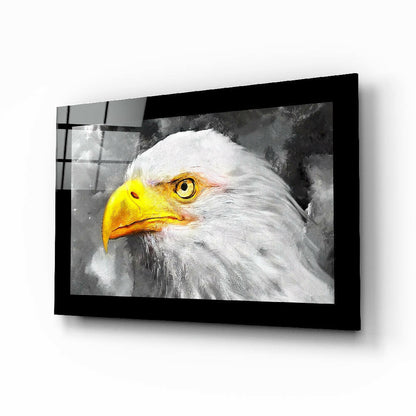 Gray Painted White Eagle Glass Wall Art