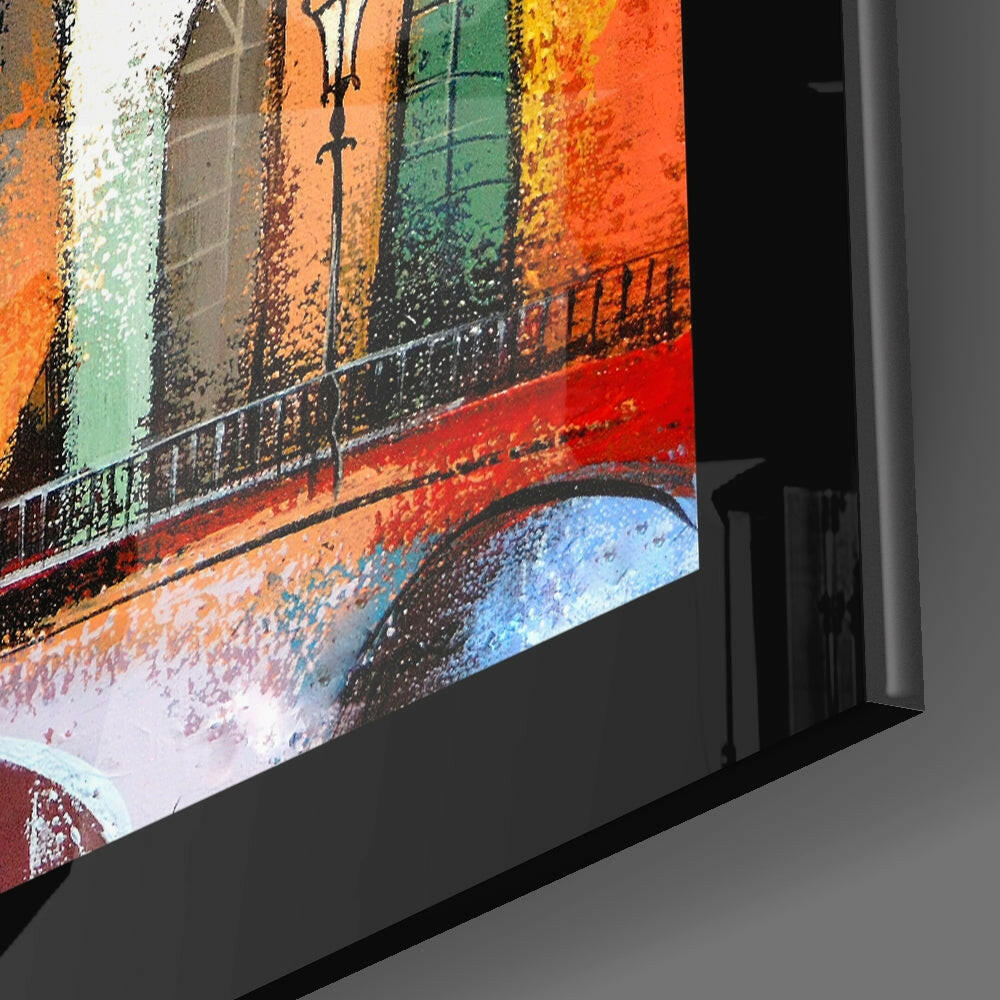 Vivid Old Town Bridge Houses Glass Wall Art
