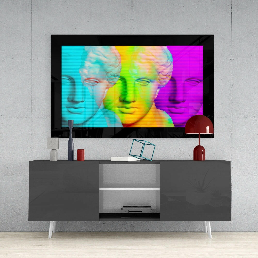Neon Gradient Triple Bust Trio Glass Wall Art