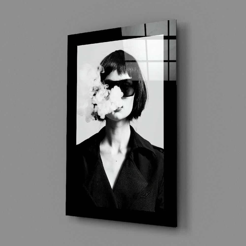 Bob Haircut Woman Smoke Face Glass Wall Art