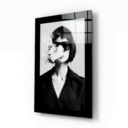 Bob Haircut Woman Smoke Face Glass Wall Art