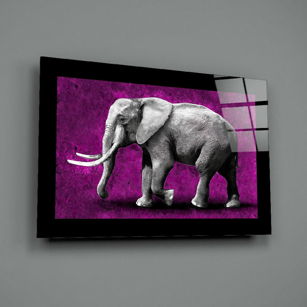 Monochrome Elephant Purple Grunge Glass Wall Art